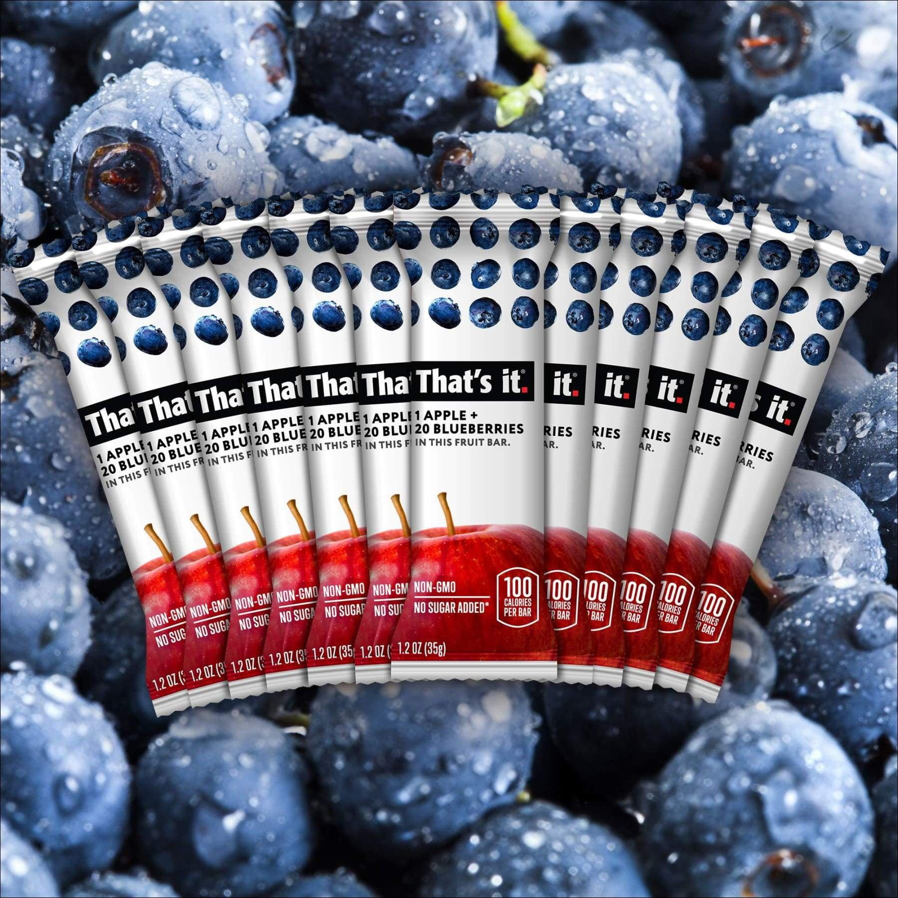 That's it. Apple + Blueberry 100% Natural Real Fruit Bar, Best High Fiber Vegan, Gluten Free Healthy Snack, Paleo for Children & Adults, Non GMO No Sugar Added, No Preservatives Energy Food (12 Pack)
