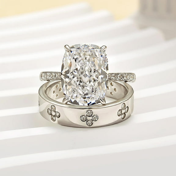 Veda Jewel 1.9 Ct Lab Created Diamond Ring Set with Band - 14K White Gold Plated Cushion Cut Engagement Jewelry for Her - Bridal Wedding Ring Set - Timeless Gift for Women