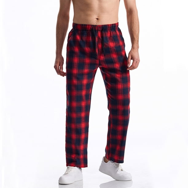Pantalones largos para hombre, informales, de moda, con cintura elástica, de tela a cuadros, largos, rectos y elásticos, de poliéster.