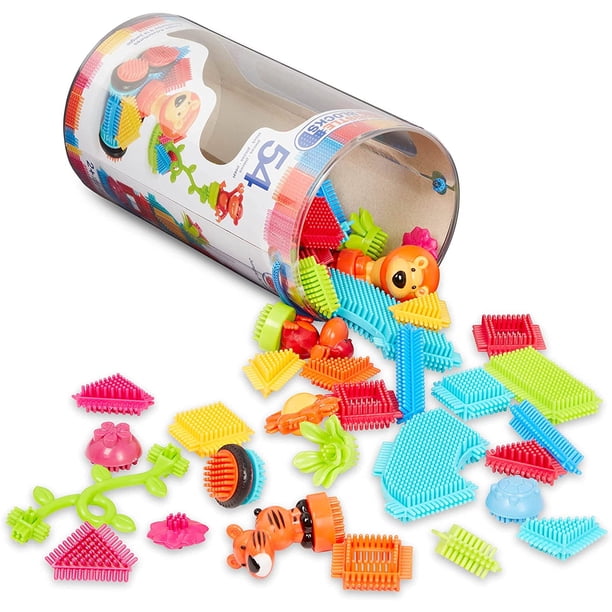 Bristle Blocks by Battat – The Official Bristle Blocks – 54Piece Jungle Adventures In A Tube – STEM Toys 3D Sensory Toy Blocks for Kids – Building Toys for Creativity & Dexterity – 2 Yr