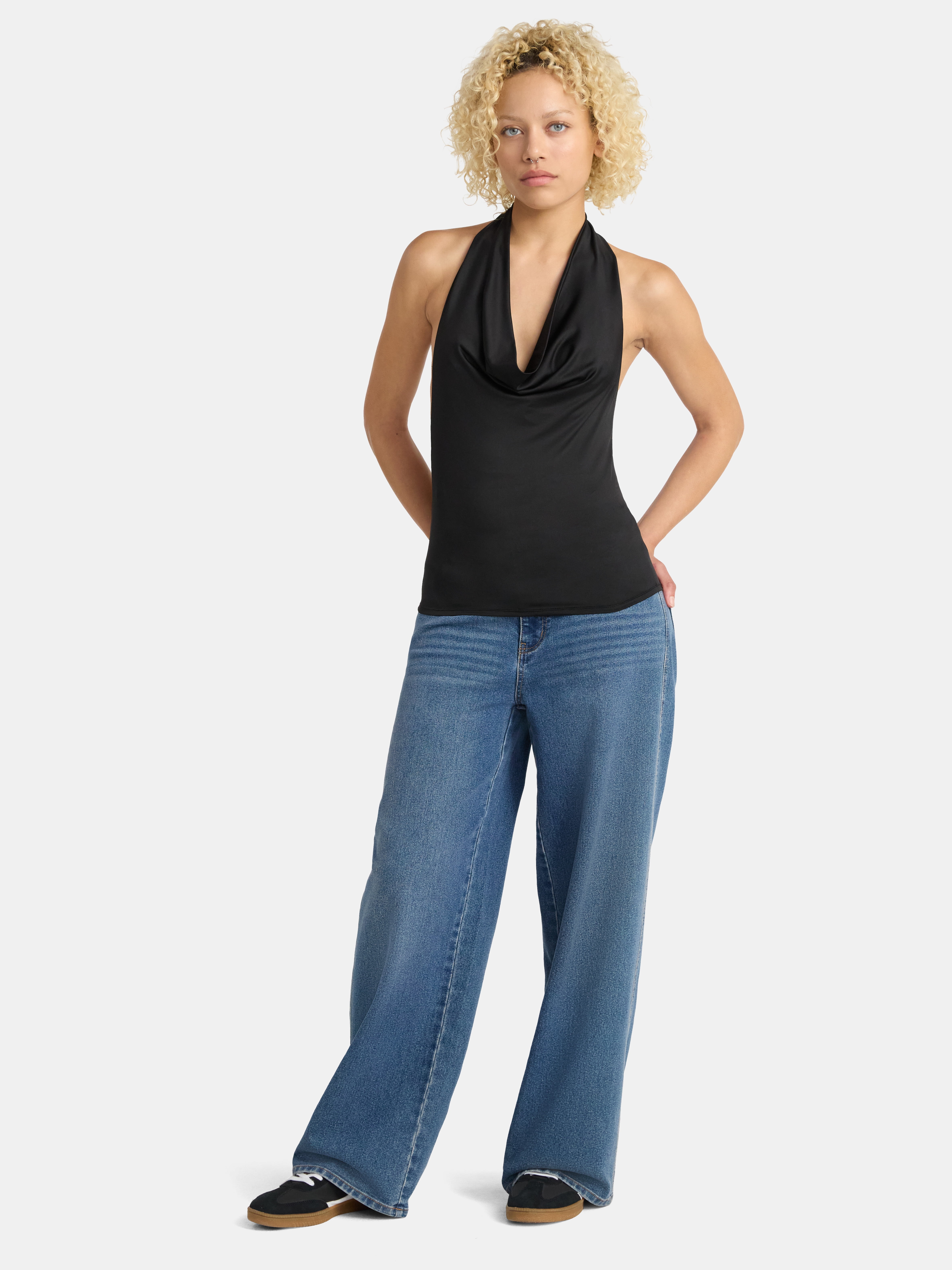 No Boundaries Cowl Neck Halter Top, Women's