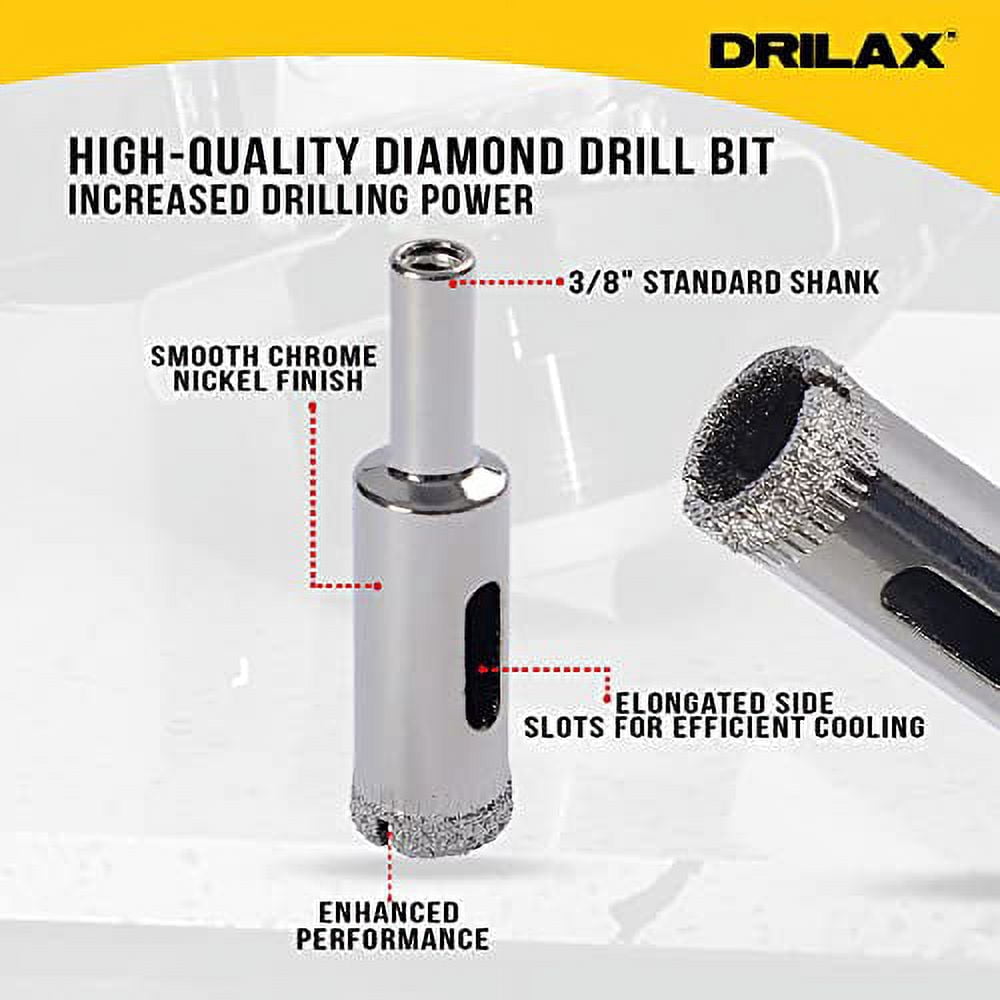 DRILAX Dust Diamond Hole Saw Drill Bit 3 Pcs Set 1/2 inch -3/4 inch - 1 inch Granite Glass Tile - for Ceramic Tile Marble Rock Porcelain in