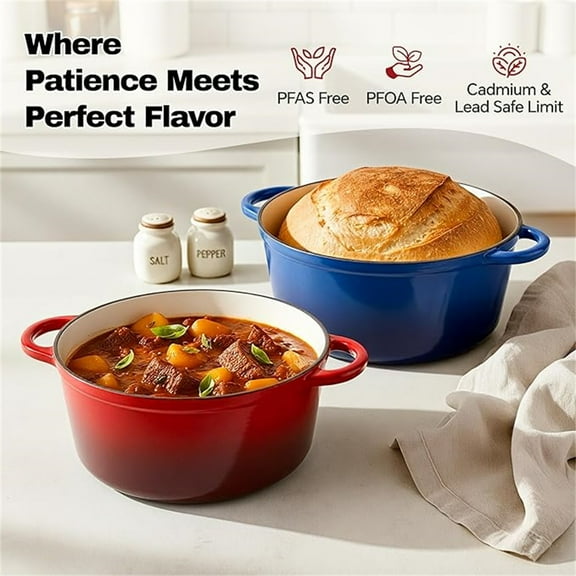 6 Quart Dutch Oven Pot with Lid, Non Stick Enameled Cast Iron Dutch Oven for Bread Baking, Heavy-Duty, Oven Ceramic Cookware Up to 500°F for Baking, Braising, Stews, Roasting, Red