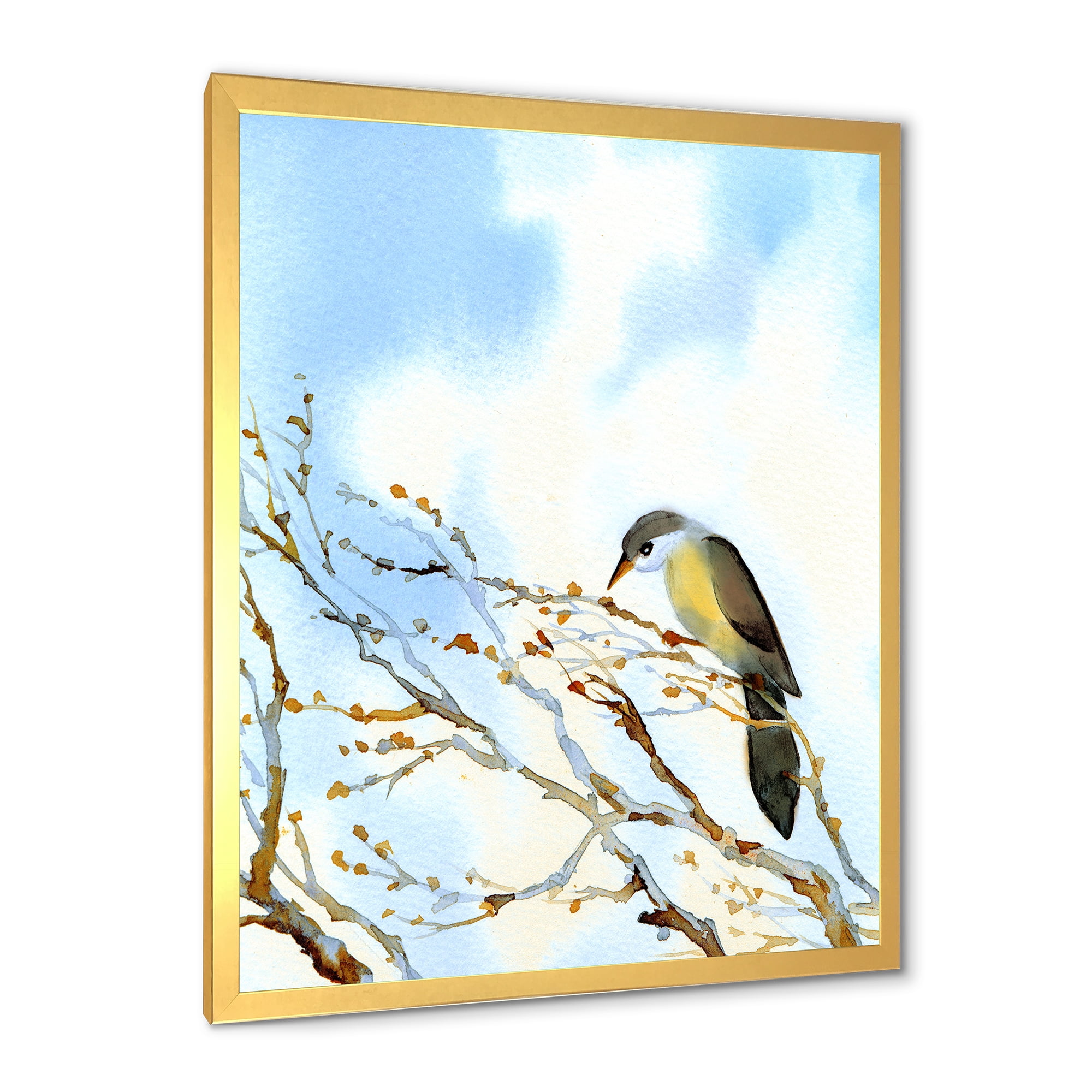 Designart 'Old Bird Sitting On Tree' Traditional Framed Art Print