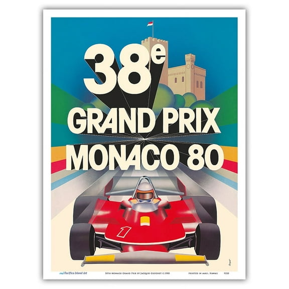 38th Monaco Grand Prix (Circuit de Monaco) - Formula One Race Cars - Racer Jody Scheckter - Vintage Car Racing Poster by Jacques Grognet c.1980 - Master Art Print (Unframed) 9in x 12in