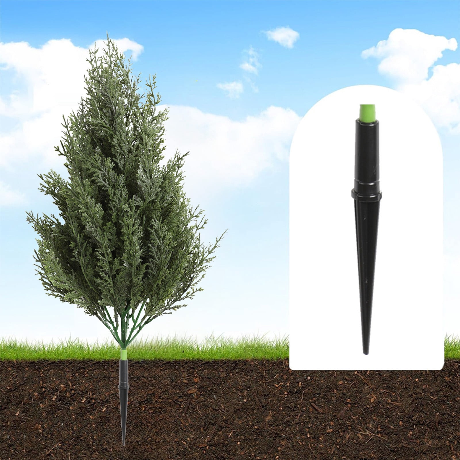 16" Artificial Cypress Topiary Tree with Ground Spike, Fake Shrubs UV Resistant Artificial Cedar Bushes, 1 Pack Faux Plants for Indoor Outdoor Front Porch Garden (Green)