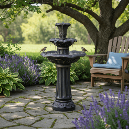 Teamson Home 37.8" 3-Tier Lily Birdbath Water Fountain