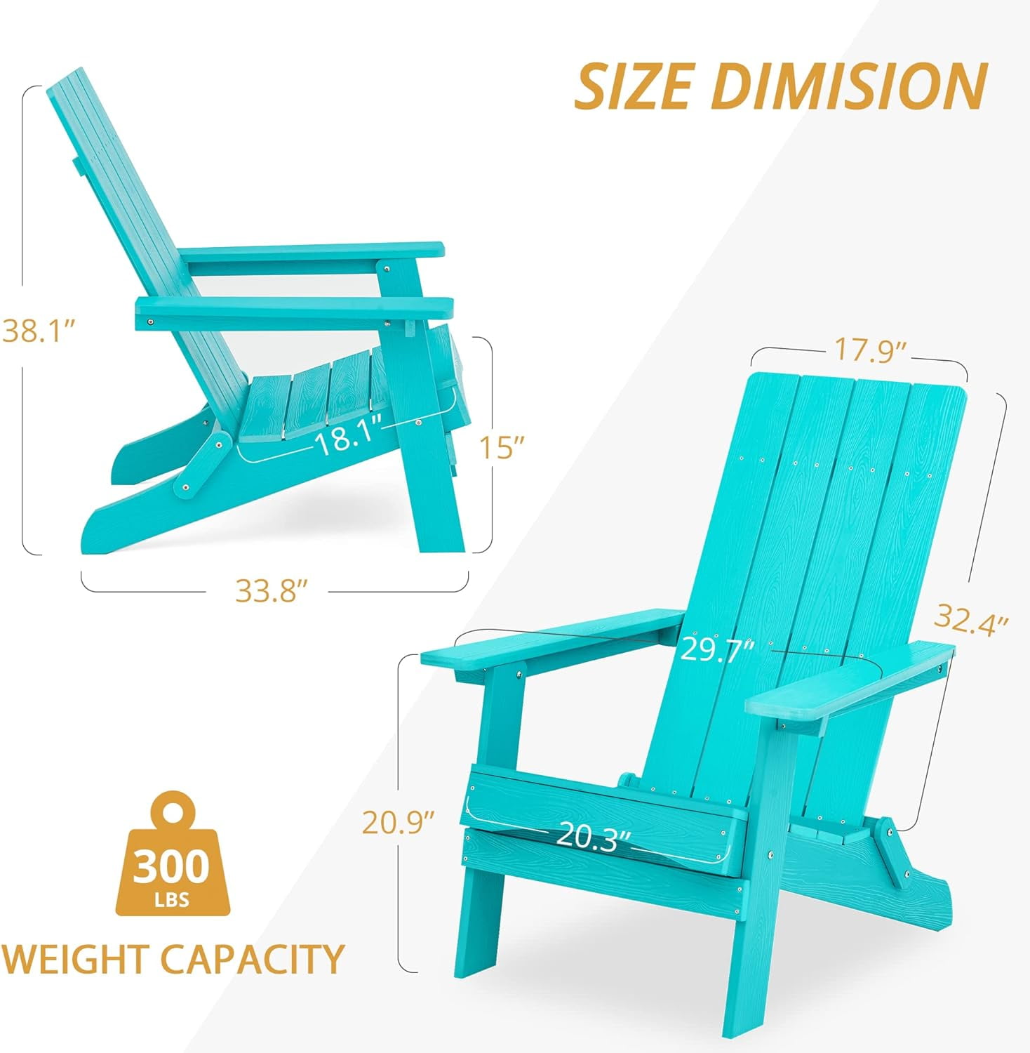 Dycanpo Folding Adirondack Chair, Hdps Poly Modern Outdoor Chair Weather Resistant, Aruba Blue