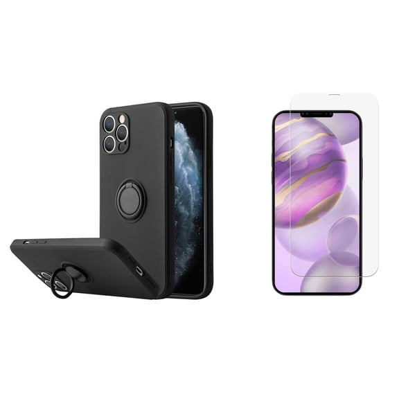 Bemz Slim Liquid Silicone Case for iPhone 12 Pro Max, 6.7 inch with (2 Pack) Tempered Glass Screen Protectors and Touch Tool - Matte Black