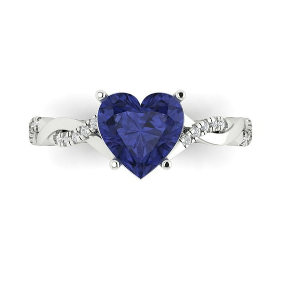 Solitaire with Accents Engagement Ring for Women - 2.1ct Simulated Tanzanite in 18K White Gold Promise Ring