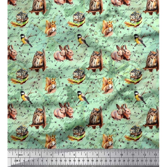 Soimoi Cotton Duck Fabric Owl,Squirrel & Rabbit Animal Print Sewing Fabric Yard 42 Inch Wide