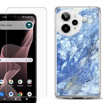 Phone Case for Cricket Icon Plus 2026, with Screen Protector, by OneToughShield - Marble / Gem Blue
