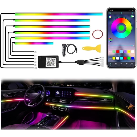 LED Interior Strip Lights, 6 in 1 Dreamcolor Ambient Lighting Kit with APP, Luxury EL Wire Trim 16 Million Colors Neon Strip for Inside Decoration(No Remote)
