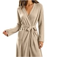 thumbnail image 4 of Sofwtay Women's Ribbed Knit Wrap Bath Robe Long Sleeve Maxi House Robe with Self‑Tie Belt Dual Patch Pockets for Lounging, 4 of 7