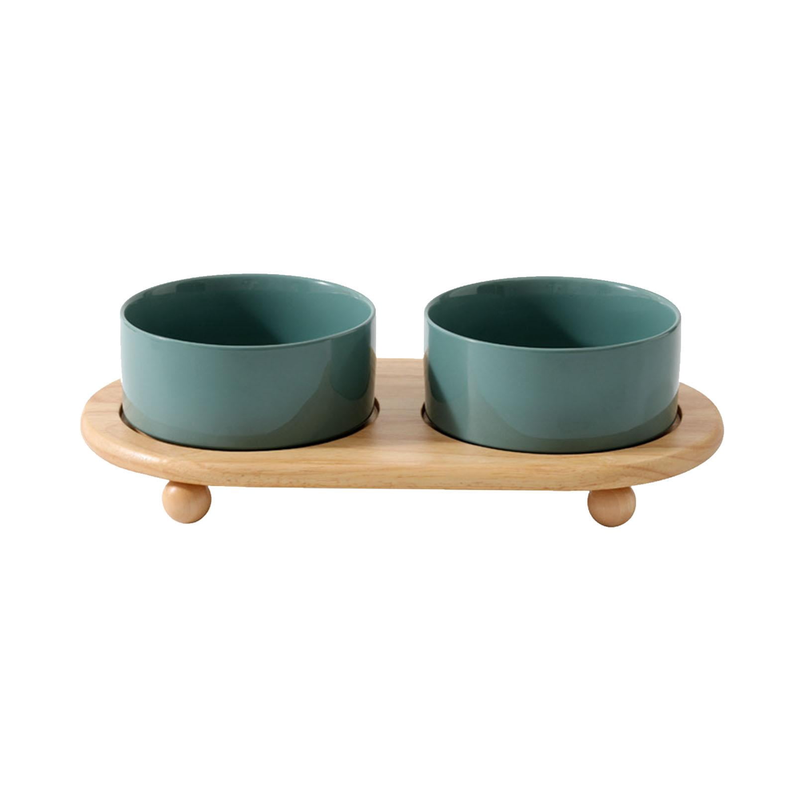 EHJRE Ceramic Stoneware Pet Bowl .Cat Food Bowls Feeder Set .Smooth Elevated Cat Bowls. Ceramic Cat Dish Dog Bowls for Puppy Water dark green