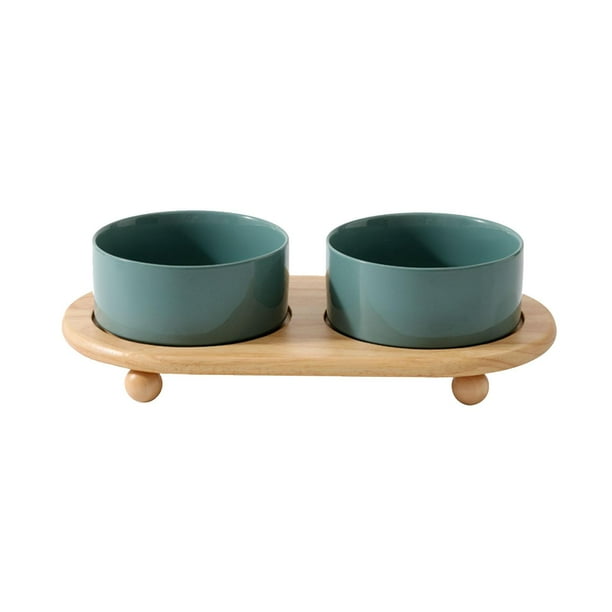 Juego de cuencos para mascotas, plato de cerámica para gatos, cuencos para perros, protege la vertebral de los gatos, cuencos elevados para verde oscuro