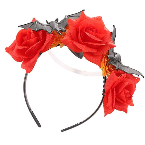 Day of The Dead Rose Headpiece Scary Bat Halloween Headbands Mexican
