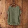 thumbnail image 6 of ClodeEU Women's Faux Linen Dolman Sleeve Short Sleeve Crewneck Top ,Loose Fit Casual Blouse Army Green,Womens Plus XXL, 6 of 7