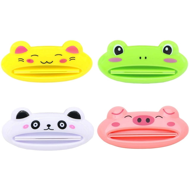Exprimidor de pasta de dientes multiusos con lindo exprimidor de tubo con patrón de animales de dibujos animados (paquete de 4, colores aleatorios)