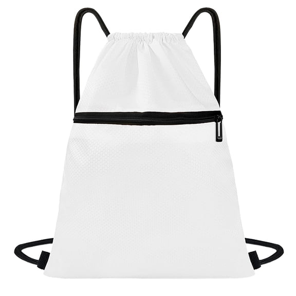 Drawstring Backpack for Women with One Zippered Pocket, Waterproof, Large Sports Gym Sackpack for Traveling Yoga Beach Outdoor(White)