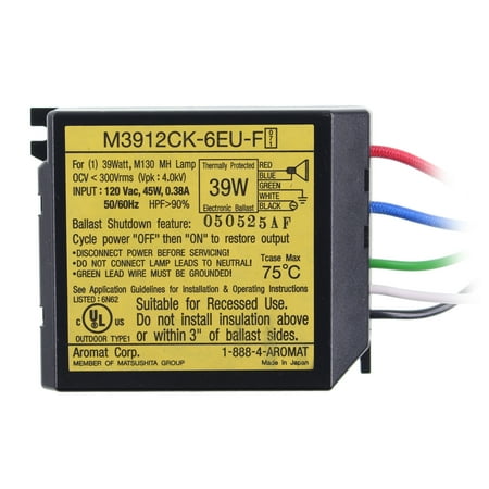 Aromat M3912CK-6EU-F Electronic Metal Halide Ballast, MH, 39W, M130, 120V