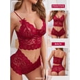 thumbnail image 7 of Xuanfei Women Solid Color Bow Tie See Through Crochet Lace 2 Piece Set Underwear, 7 of 7