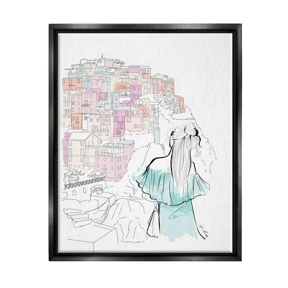 Stupell Industries Stylish Girl Overlooking City Graphic Art Jet Black Floating Framed Canvas Print Wall Art, Design by Alison Petrie