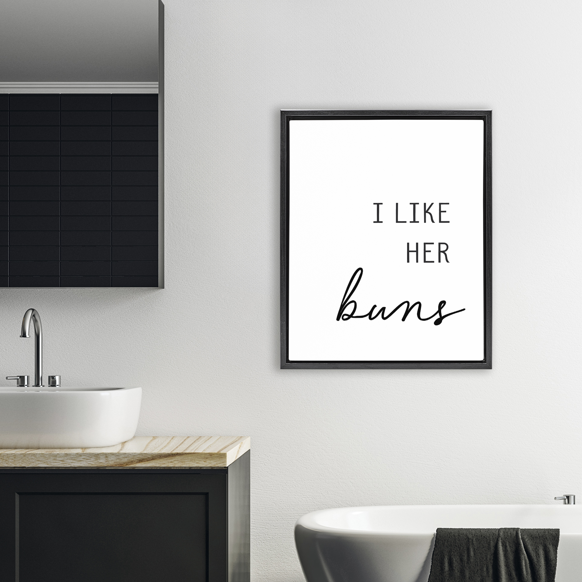 Like Her Buns Black Framed Floater Canvas Wall Art, design by Lettered and Lined