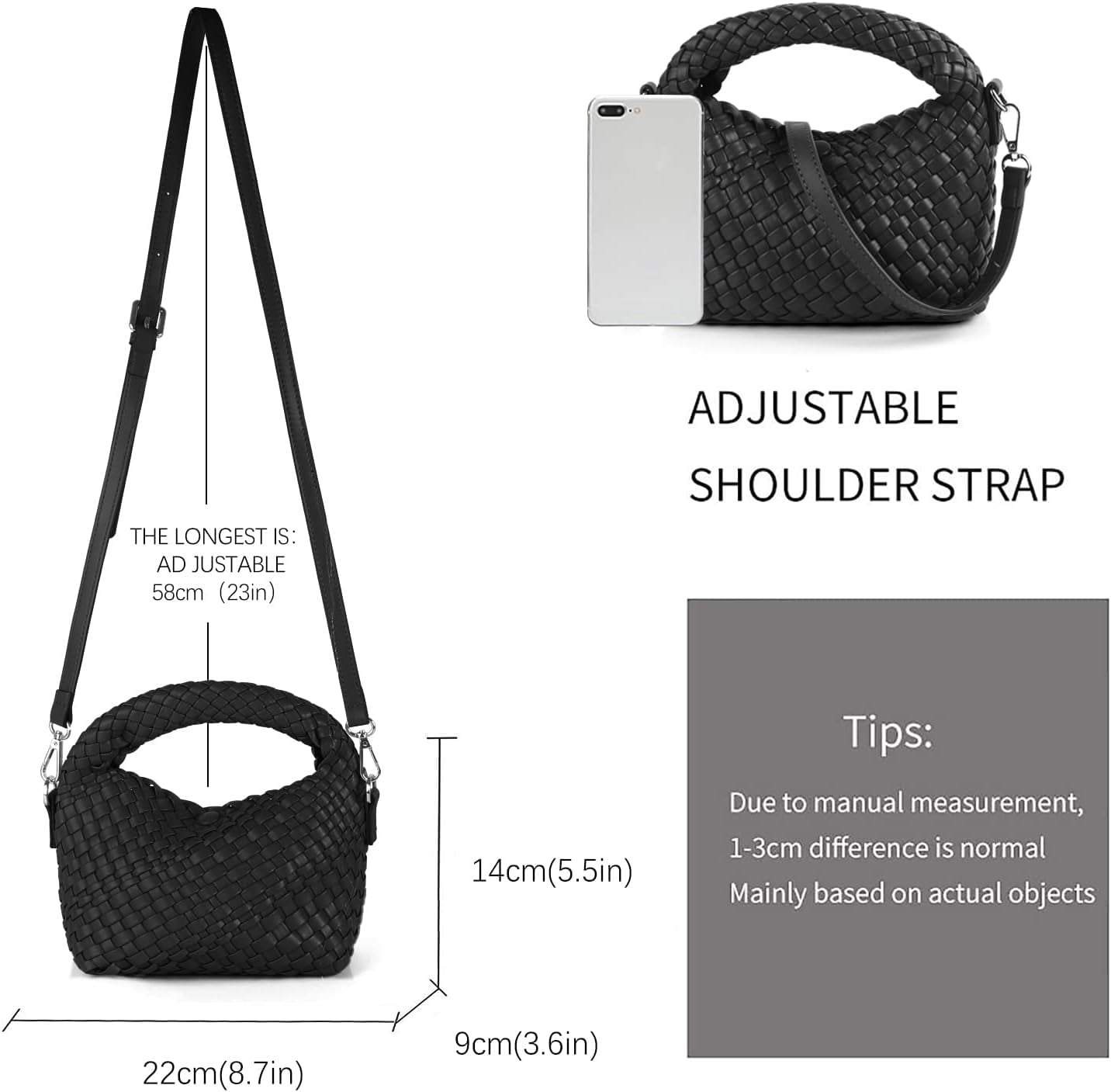 MMYGU Women Woven Tote Small Crossbody Bag, Weave Quilted Purse Square Shoulder Bag Woven Handbag with Detachable Strap