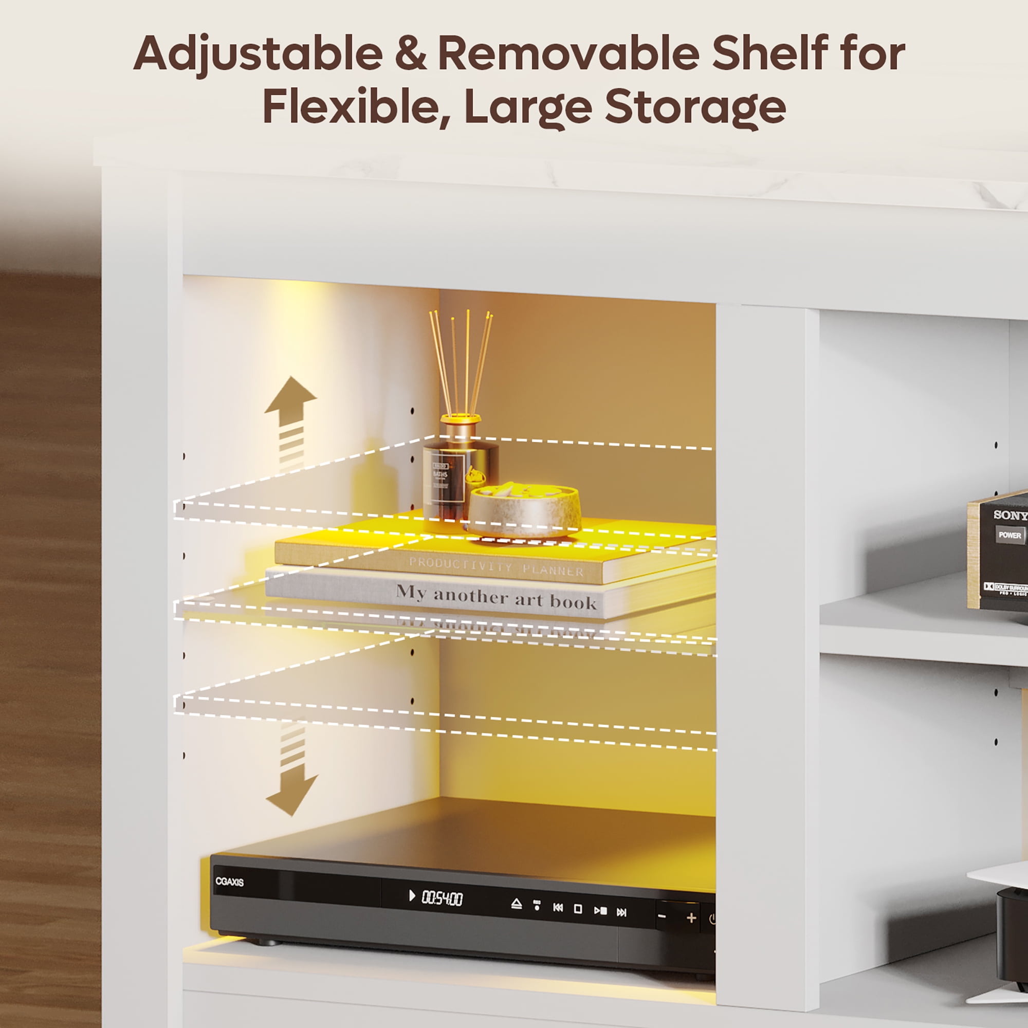 Bestier LED TV Stand for TVs up to 70", Entertainment Center with Storage Shelves, White Marble