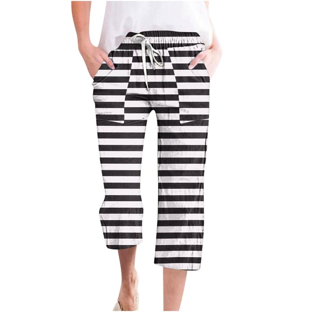 Weiqiqre Pantalon d'Été pour Femmes Mode Décontractée Mode Femmes Décontractée Imprimé Élastique Ample Pantalon Droit à Jambe Grand avec Poche Rabais