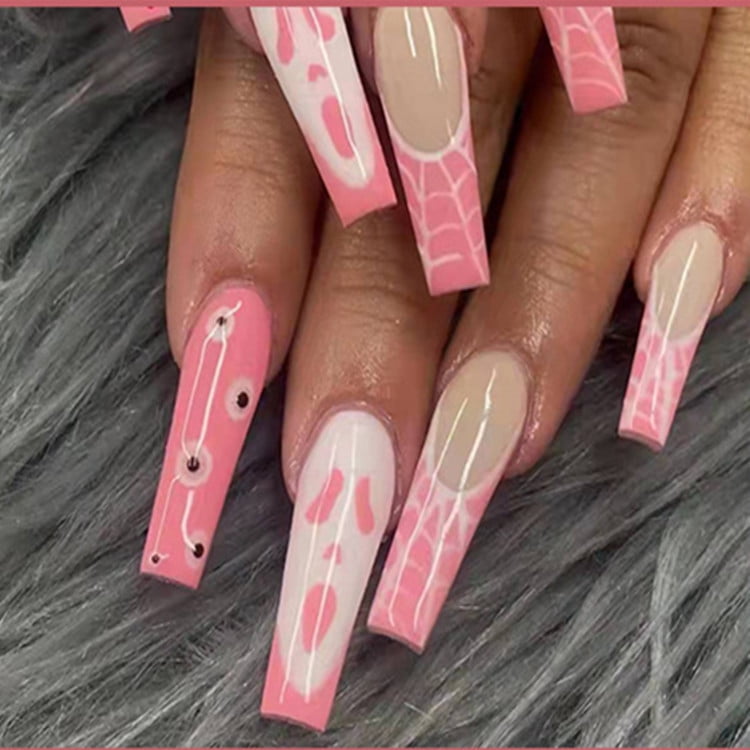 Amazon.com: Summer Fun Press on Nails Short Length Petite Light Blue and  Pink Fake Nails with Floral Designs Square False Nails with Glue and  Adhesive Tabs，Glossy Acrylic Artificial Nails for Women Girls