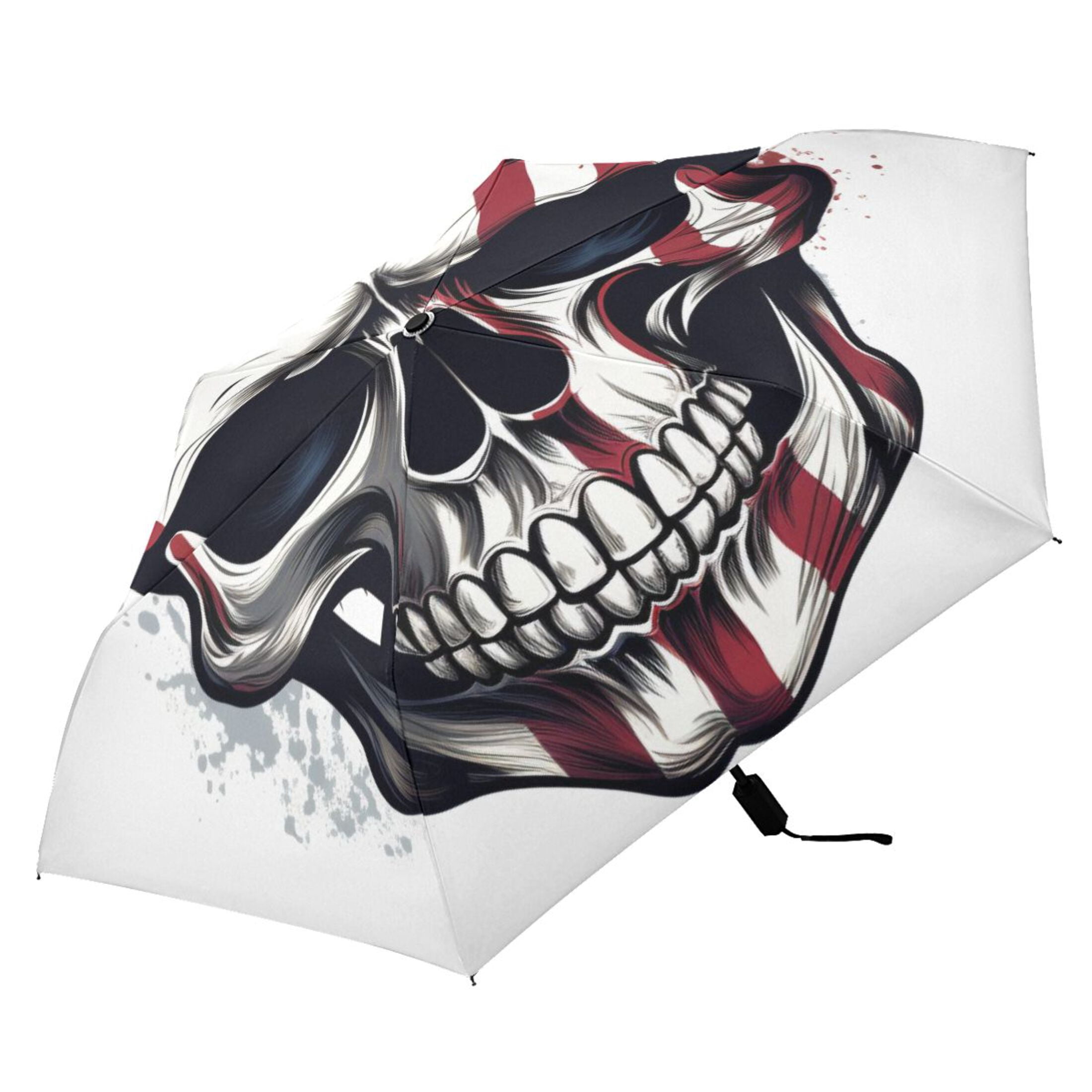 American Flag Skull Compact Sun Umbrella Windproof Travel Umbrellas for Rain Strong Portable UV Protection