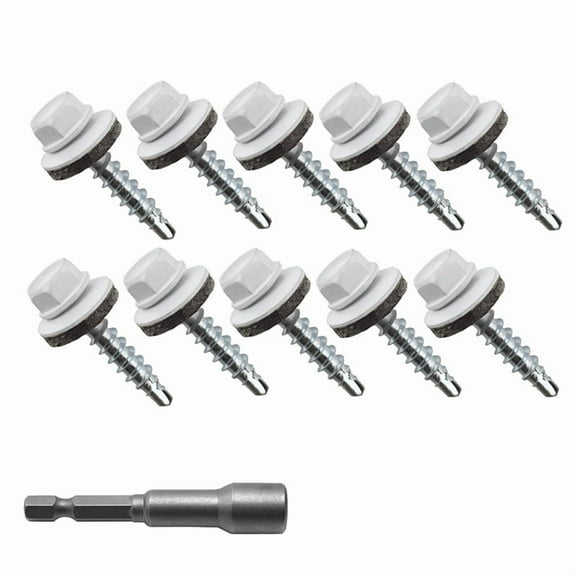 300Pcs 10x1 Hex Heads Self-Drilling Metal Roofing Screws, EPDM Washer,Sheet Metal Roof Screw with Hex Driver Bit