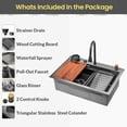 thumbnail image 4 of Strictly Sinks 33 Inch Waterfall Kitchen Sink with Glass Rinser–16 Gauge Drop In Kitchen Sink with 360° Pull-Out Faucet,Waterfall Sprayer,Wood Cutting Board,Colander,Drain & Kitchen Sink Accessories, 4 of 7