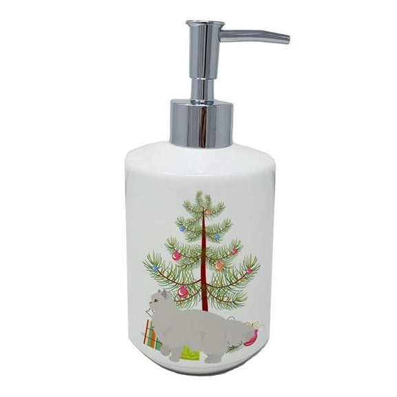 Carolines Treasures CK4681SOAP 7 x 3.5 in. Unisex White Persian Style Traditional Cat Merry Christmas Ceramic Soap Dispenser