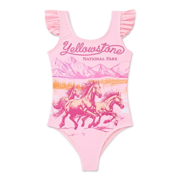 National Parks Girls Yellowstone Horse One Piece Swimsuit, Sizes 4-12