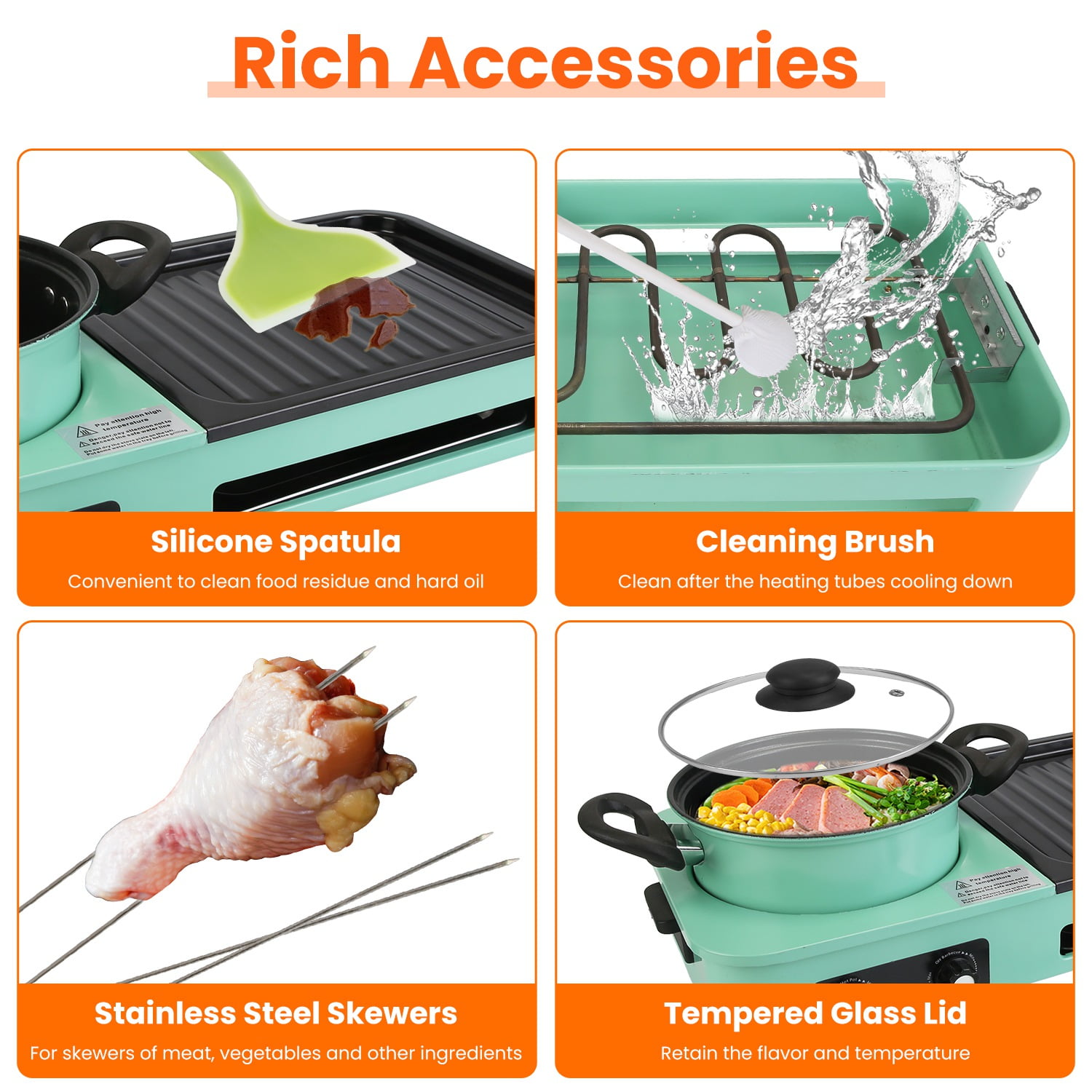 Imountek 3 in 1 Hot Pot with Grill & Fry, 1600W Electric Hot Pot with Grill Smokeless Non-Stick, Dual Temp Control for 3-5 People, Green