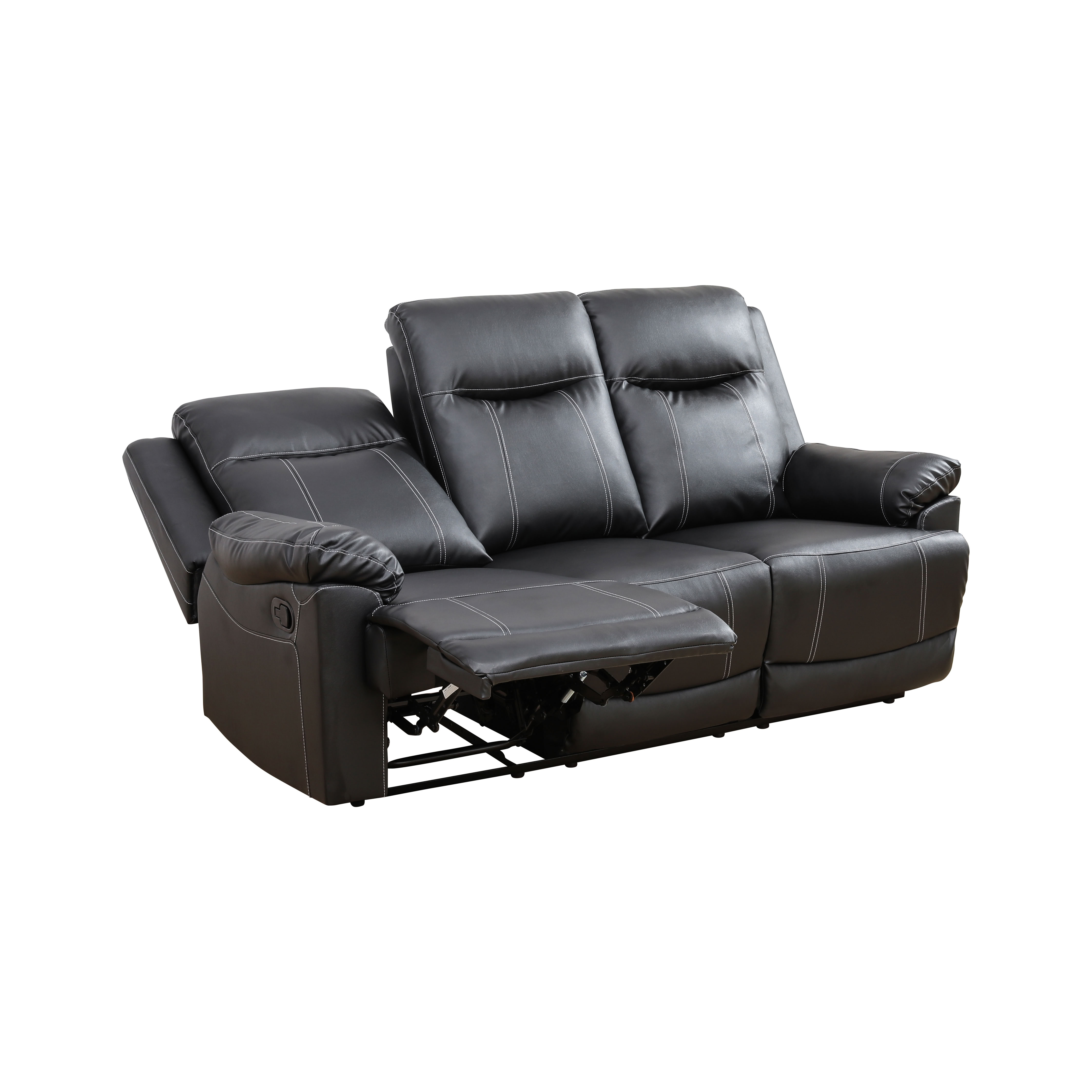 MAYEERTY 3-Seater Recliner Sofa, Breathable Semi PU Leather Recliner with Reversible Coffee Table for Family Living Room & Home Theater