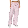 thumbnail image 6 of Coduop Women Baggy Cargo Pants Drawstring Mid Waist Jogger Pants Straight Wide Leg Long Pants, 6 of 9