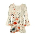 thumbnail image 4 of CYMMPU Spring Tops Button V Neck Flare Sleeve 3/4 Sleeve Tunic Tops Boho Blouses for Women Dressy Casual Loose Fit Flower Printed Fall Trendy Shirts Empire Waist A Line T-Shirts Multicolor S, 4 of 5