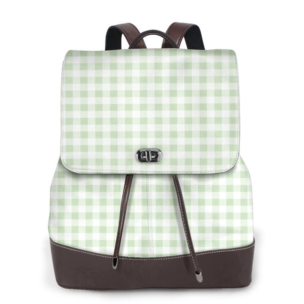 Fotbe Pistachio Green Checkboard Mochila Bolso con Estampado para Mujer, Mochila Antirrobo de Nylon Impermeable, Bolsa Ligera de Hombro