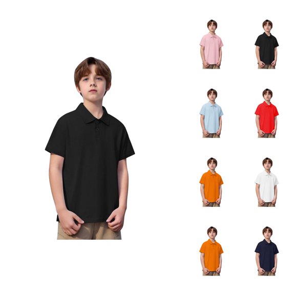 Boys Polo Shirt Short Sleeve School Uniform Shirt Solid Color Collared Top Button Closure Casual Shirt for Kids School Activities