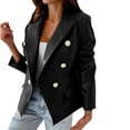 thumbnail image 4 of FAVIPT 2024 Women's Faux Leather Blazer Jackets,Double Breasted Buttons Faux Leather Blazer Women Long Sleeve Coat Notch Collar Leather Jacket Women, 4 of 9
