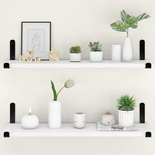 Afuly White Floating Shelves for Wall, 24 inch Long Wall Shelf Set of 2
