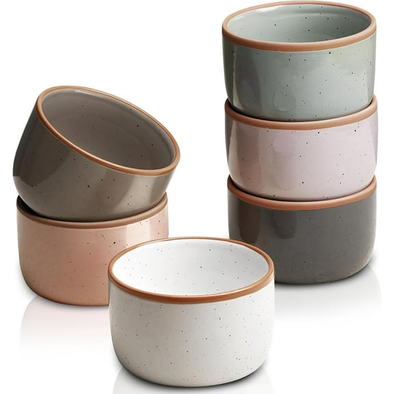 Morandi Color Ramekins Set of 6, 6 oz Creme Brulee Ramekin Oven Safe, Porcelain Ramekin Bowls, Mini Cheesecake Pans, Small Baking Dish, Dipping Sauce Bowls, Ramekins for Baking Souffle, Ice Cream