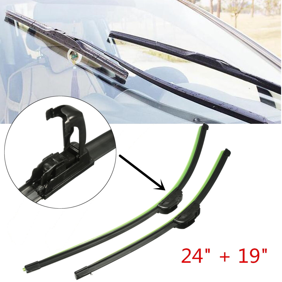 Pair 24'' + 19'' Universal JHook Car Window Windshield Wiper Blade