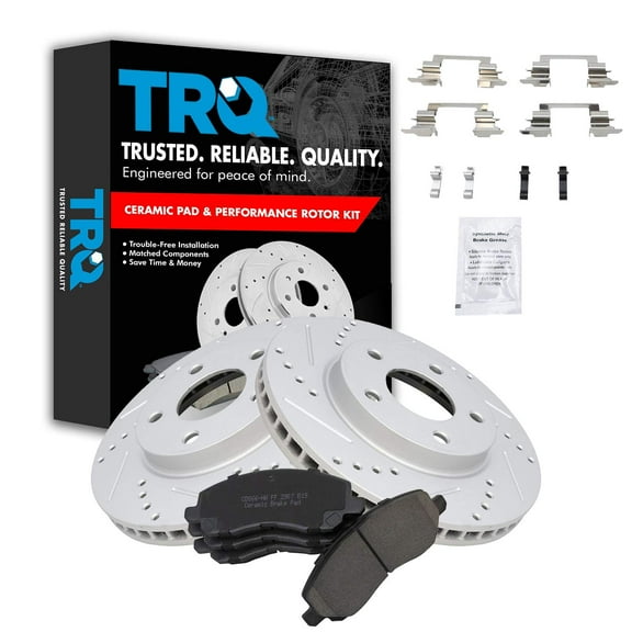 TRQ Front Performance Brake Pad & Rotor Kit Brake Pads Brake Rotors Set Ceramic Premium G-Coated Fits Select 2007-2012 Dodge Caliber 2008-2017 Mitsubishi Lancer