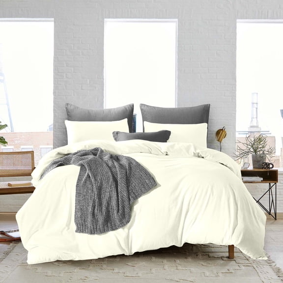 King/Cal King Size Egyptian Cotton 1000 Thread Count Duvet Cover Solid Ultra Soft & Breathable 3 Piece Luxury Soft Wrinkle Free Cooling Sheet (1 Duvet Cover with 2 Pillowcases, Ivory)