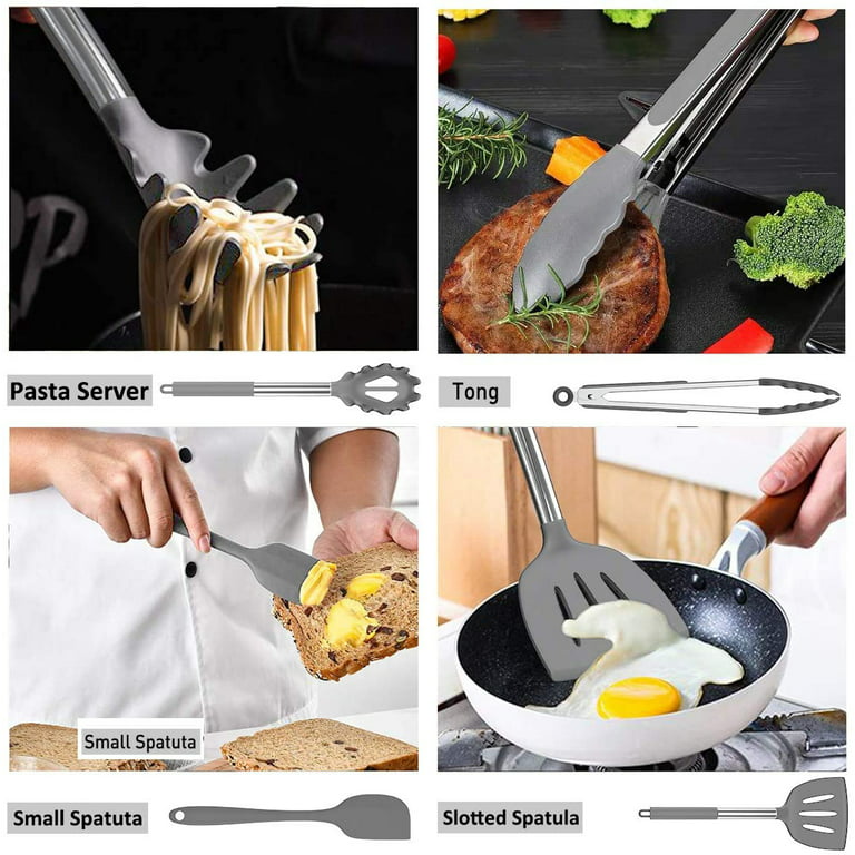 4 Pack Silicone Kitchen Cooking Tongs Set, Stainless Steel Nonstick Food  Tong wi